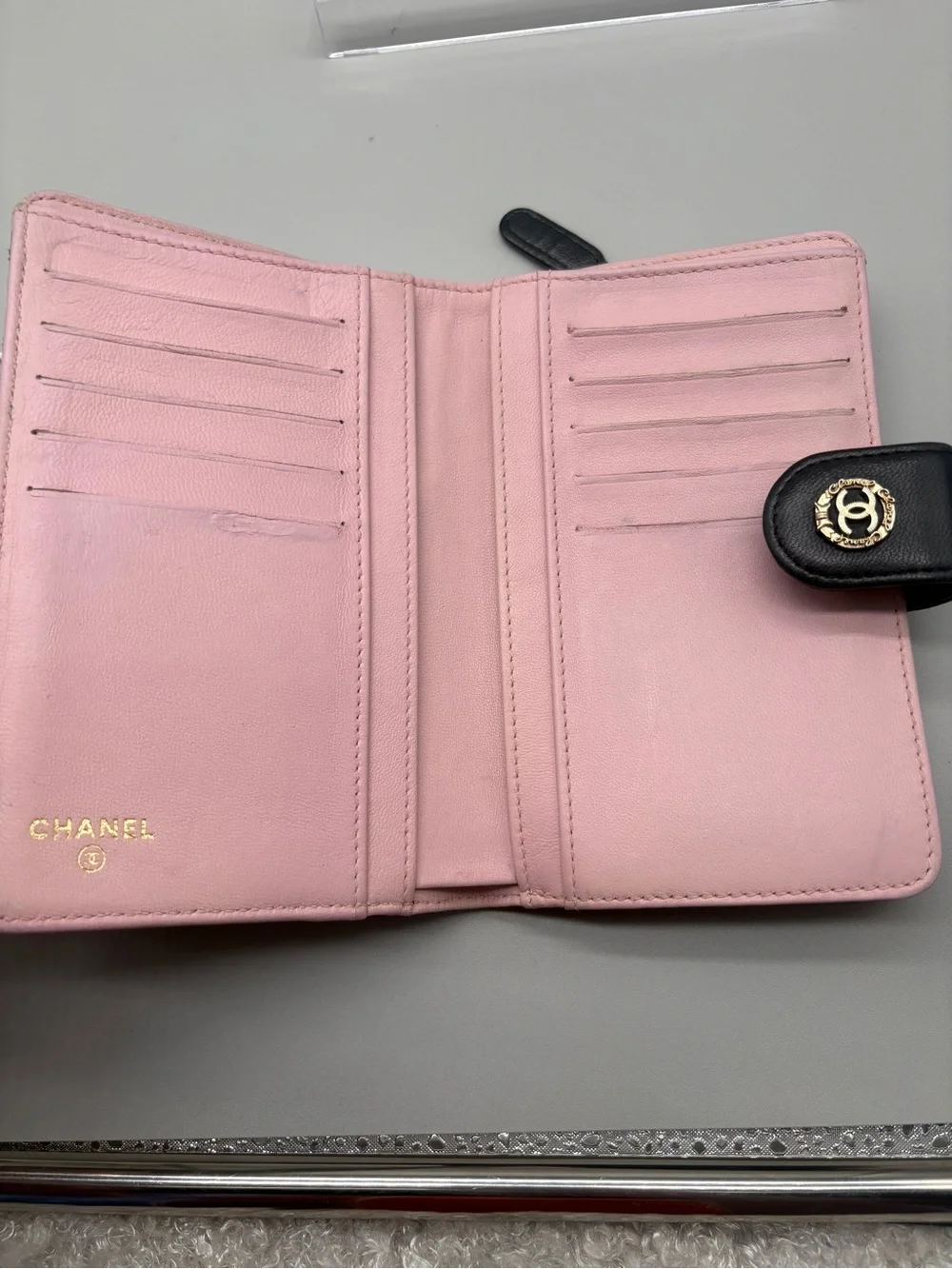 Chanel Black Quilted Leather Bifold Wallet Pink Interior With COA